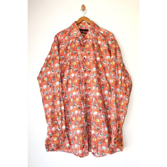 AXXESS Orange Men's Shirt Size 2XL cotton Long Sleeves button front floral print - Picture 4 of 6